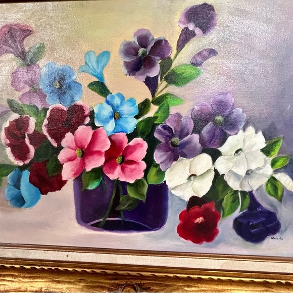 1975 Vintage Framed Floral Painting Signed By Mary Gail 27/32 Inch - Picture 10 of 16